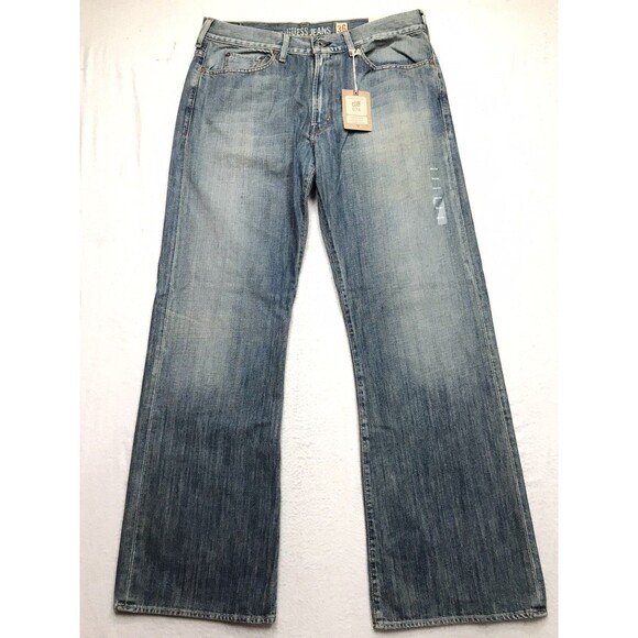 NWT GUESS Cliff Jean Men 36x34 Relaxed Wide Leg Boot Hermosa Wash Skater 074 - Picture 1 of 16